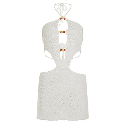 Women Pearl Necklace Backless Bodycon Dress