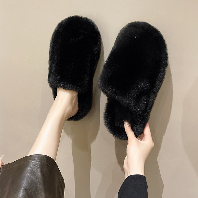 Women Plush Home Slippers Thick Sole