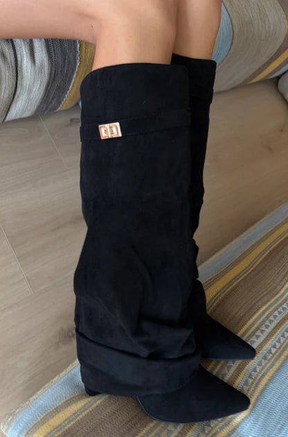 Women Pointed Toe Thick Heel High Boots