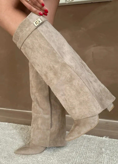 Women Pointed Toe Thick Heel High Boots