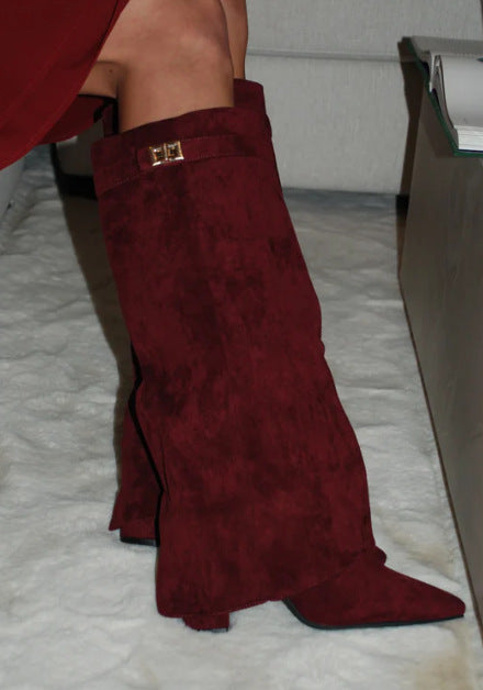 Women Pointed Toe Thick Heel High Boots