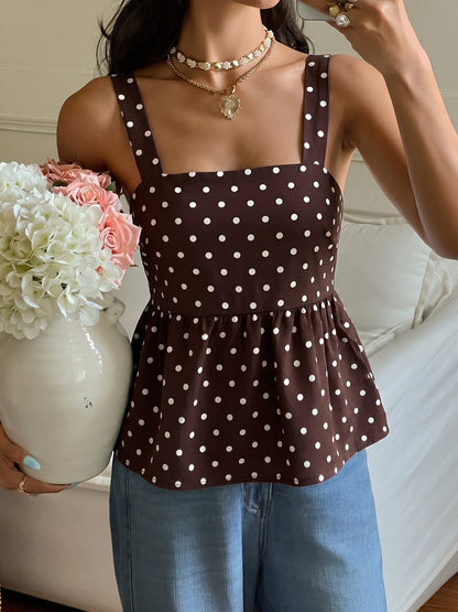 Women Polka Dot Sleeveless Top Retro Summer Vest
