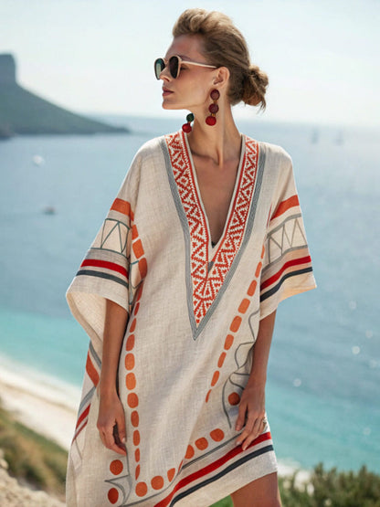 Women Printed V-Neck Mid Length Dress