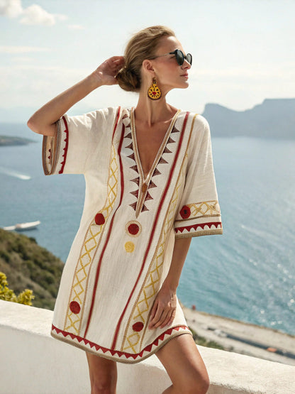 Women Printed V-Neck Mid Length Dress