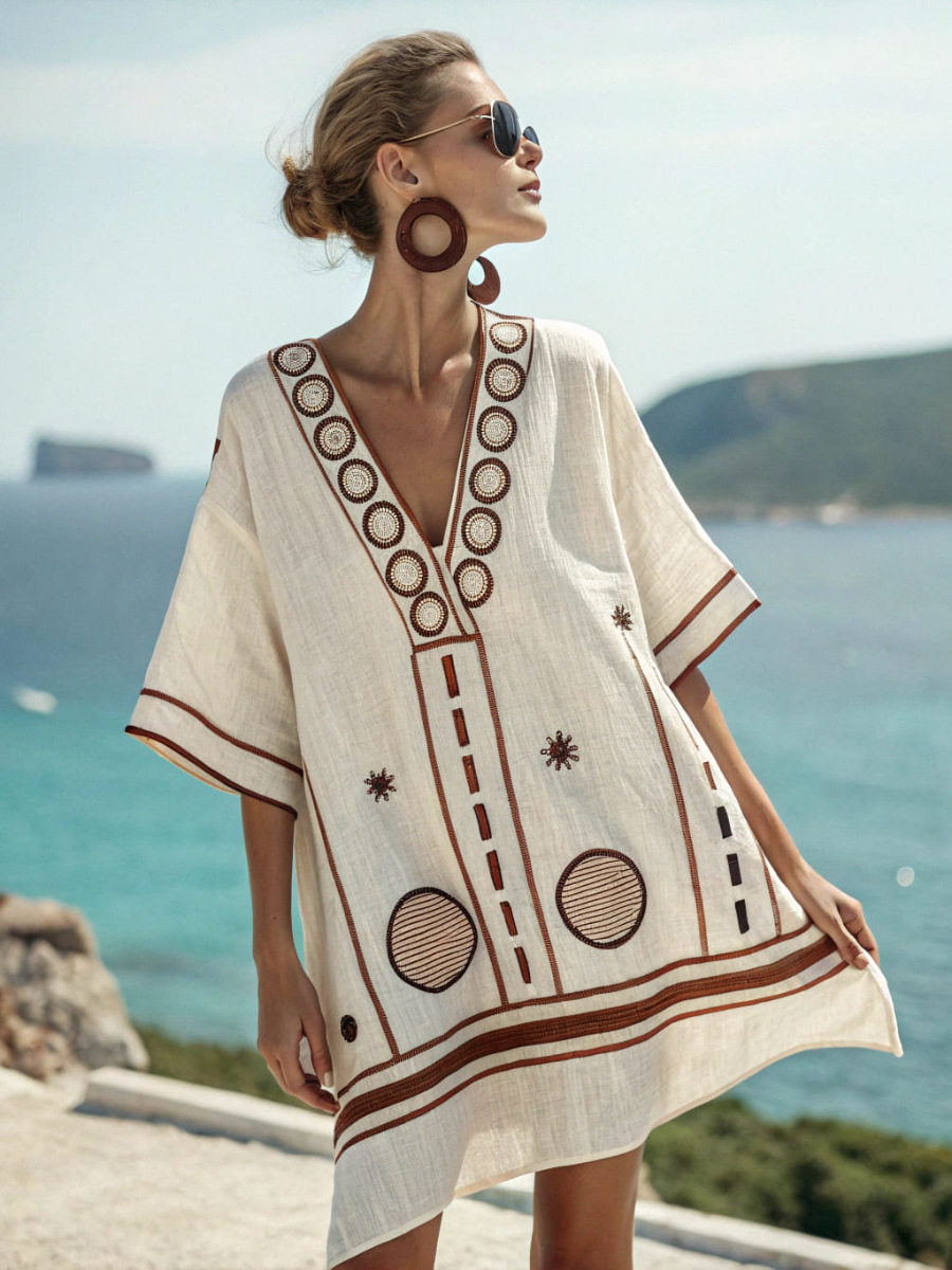 Women Printed V-Neck Mid Length Dress