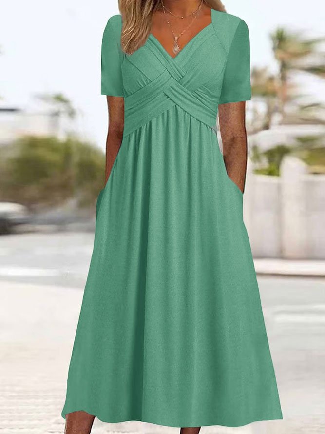 Women Pullover Round Neck Short Sleeve Dress
