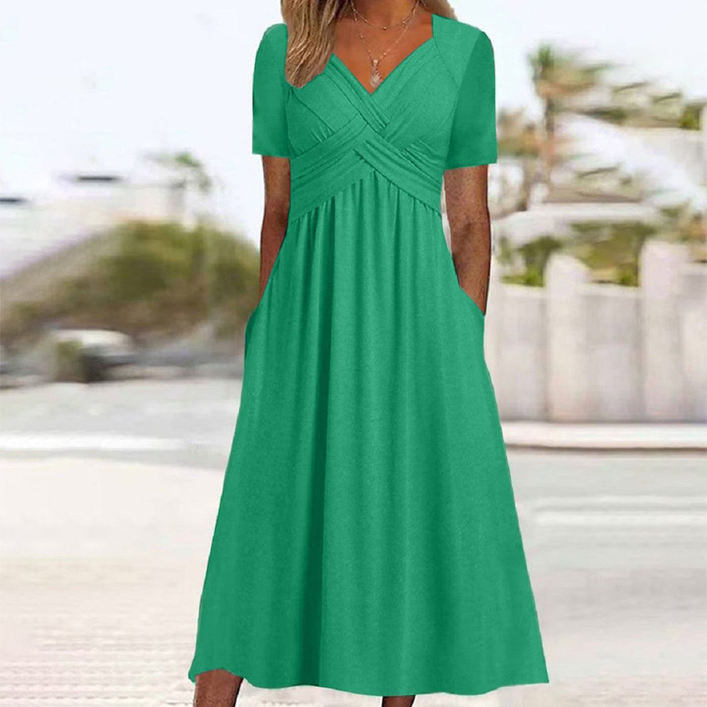 Women Pullover Round Neck Short Sleeve Dress