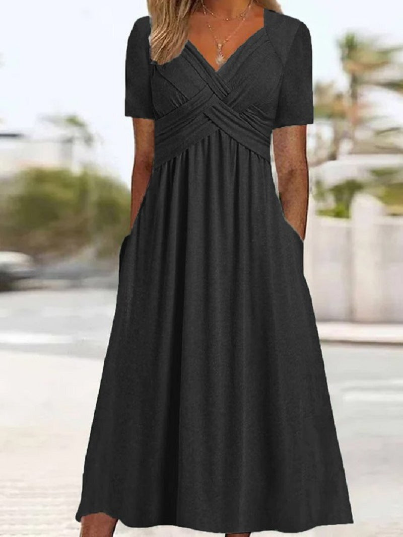 Women Pullover Round Neck Short Sleeve Dress