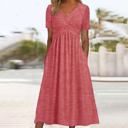 Women Pullover Round Neck Short Sleeve Dress