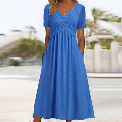 Women Pullover Round Neck Short Sleeve Dress