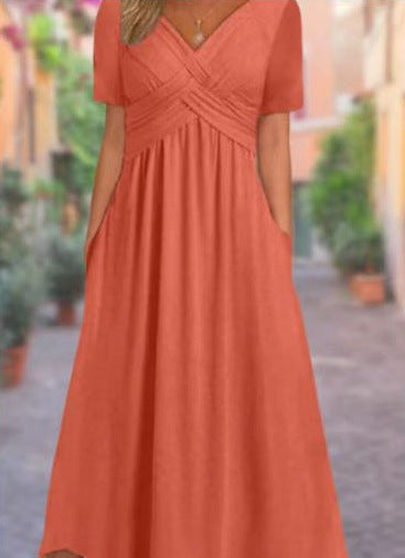 Women Pullover Round Neck Short Sleeve Dress