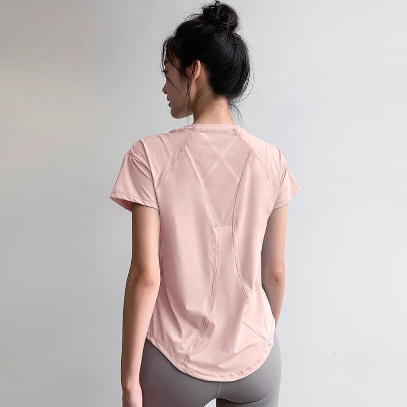 Women Quick Dry Yoga Shirt Slimming Loose Fit Running Tee