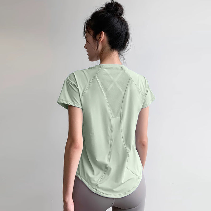 Women Quick Dry Yoga Shirt Slimming Loose Fit Running Tee