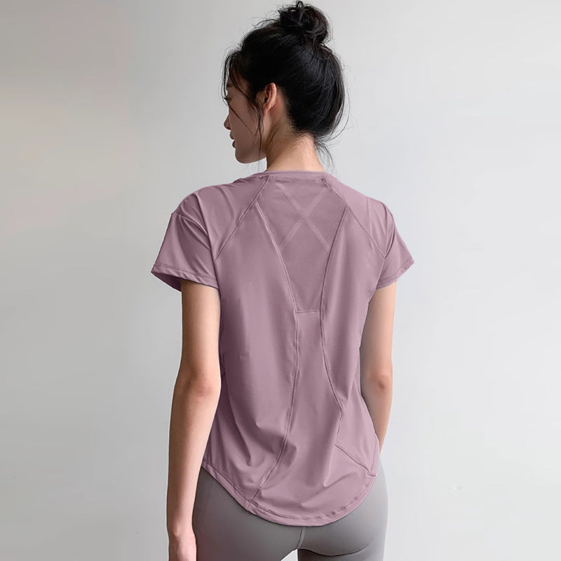 Women Quick Dry Yoga Shirt Slimming Loose Fit Running Tee