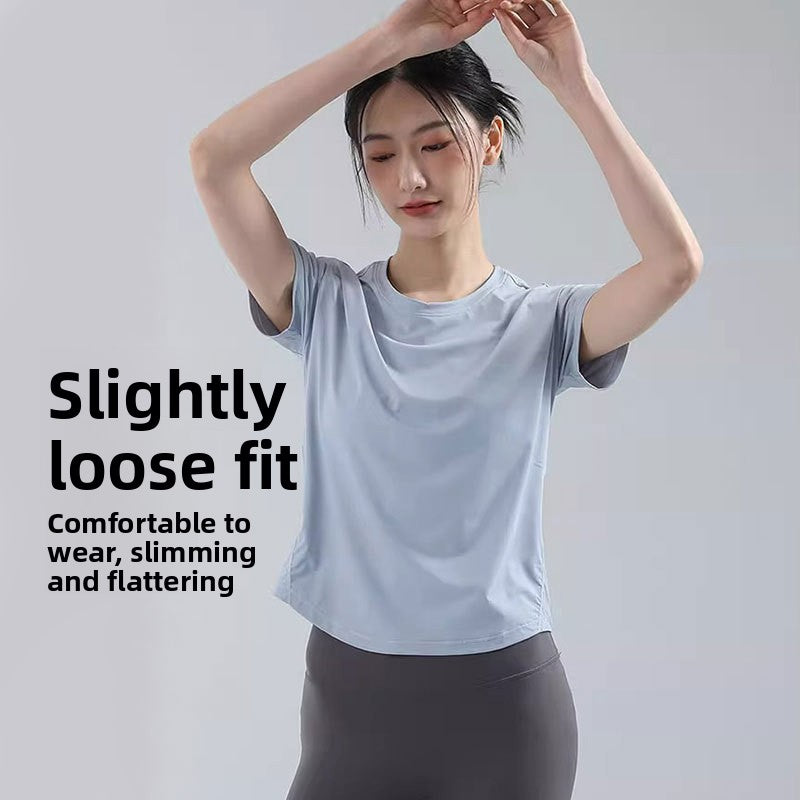 Women Quick Dry Yoga Shirt Slimming Loose Fit Running Tee