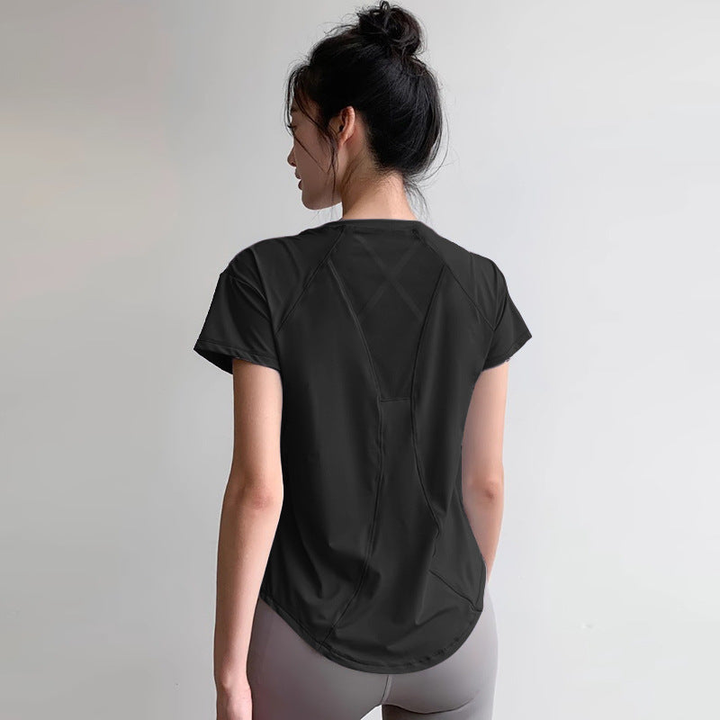 Women Quick Dry Yoga Shirt Slimming Loose Fit Running Tee
