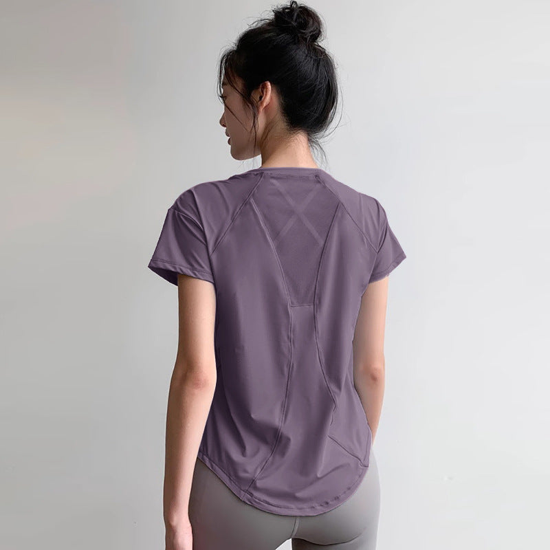 Women Quick Dry Yoga Shirt Slimming Loose Fit Running Tee