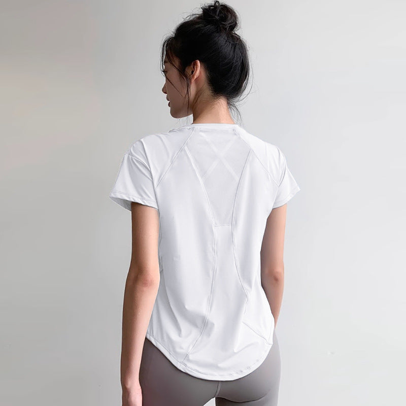 Women Quick Dry Yoga Shirt Slimming Loose Fit Running Tee
