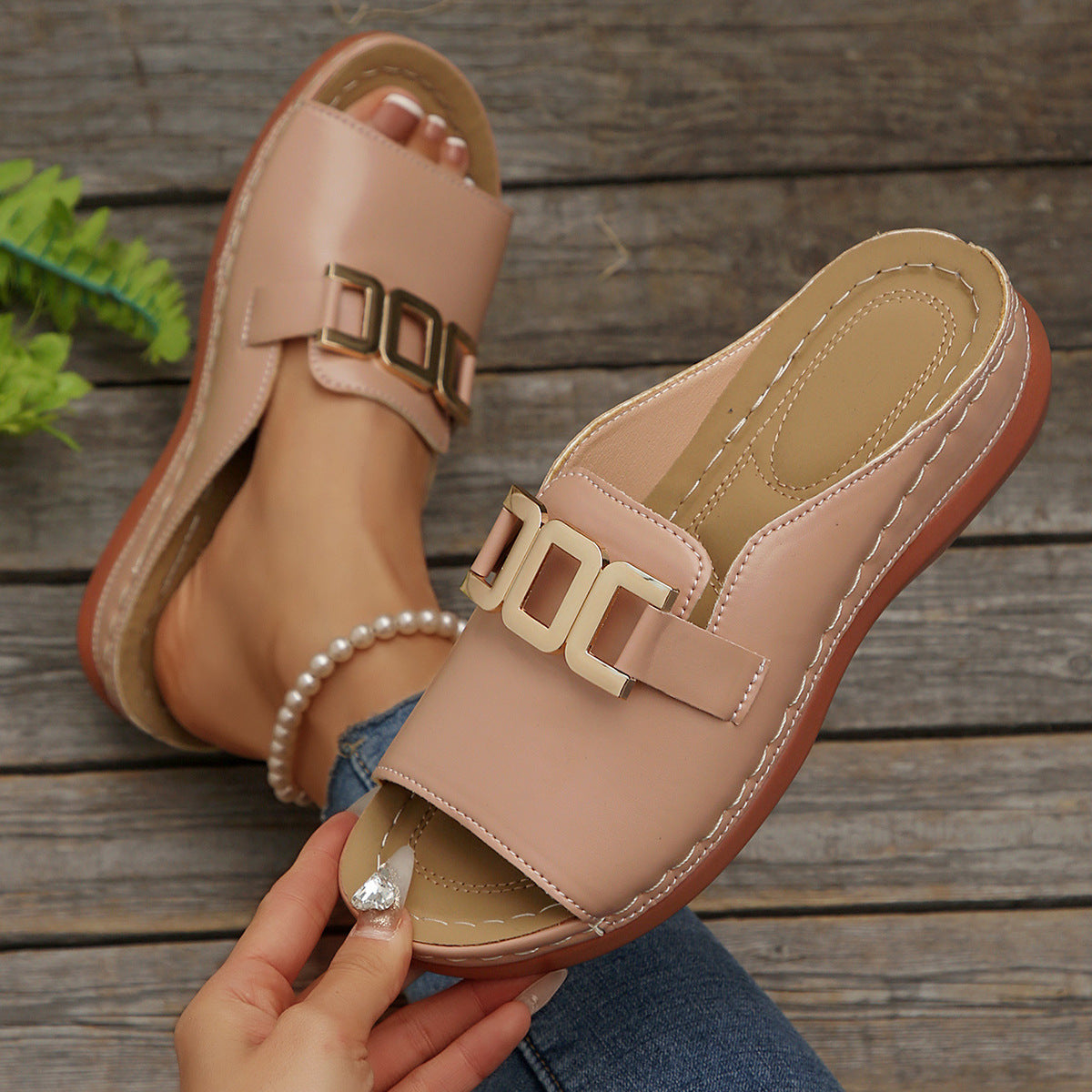 Women Roman Style T-Strap Wedge Sandals