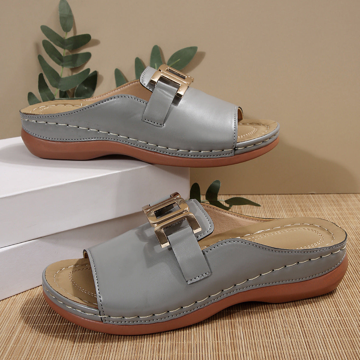 Women Roman Style T-Strap Wedge Sandals