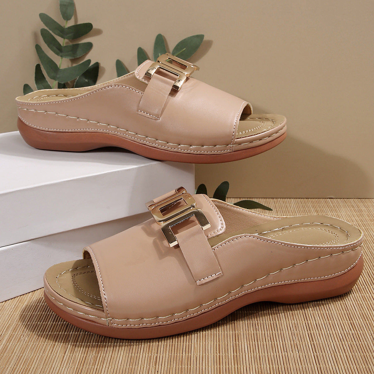 Women Roman Style T-Strap Wedge Sandals