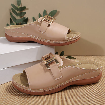 Women Roman Style T-Strap Wedge Sandals