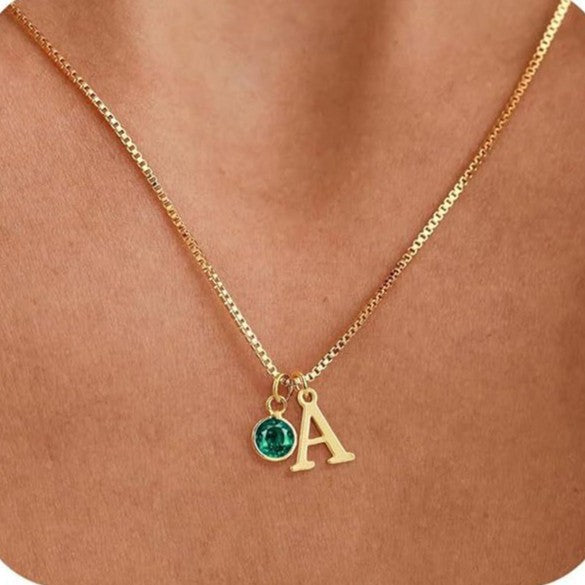 Women's 14K Gold Plated Initial Birthstone Necklace Clavicle Chain