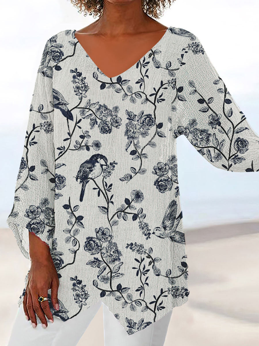 Women's 3D Digital Print Round Neck Long Sleeve T-Shirt