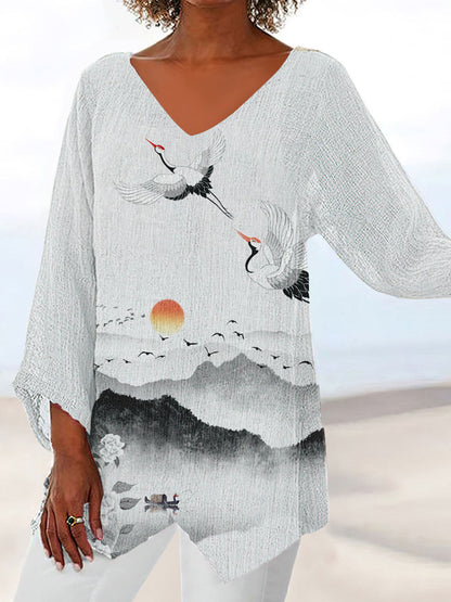 Women's 3D Digital Print Round Neck Long Sleeve T-Shirt