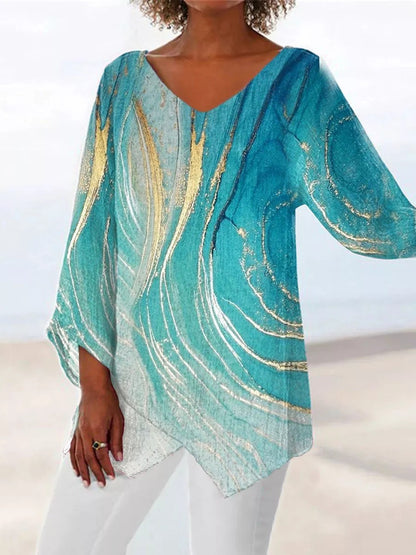 Women's 3D Digital Print Round Neck Long Sleeve T-Shirt