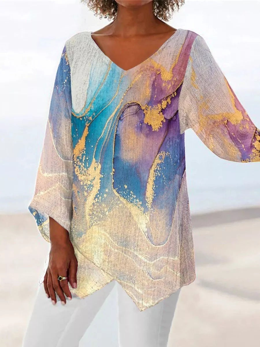 Women's 3D Digital Print Round Neck Long Sleeve T-Shirt