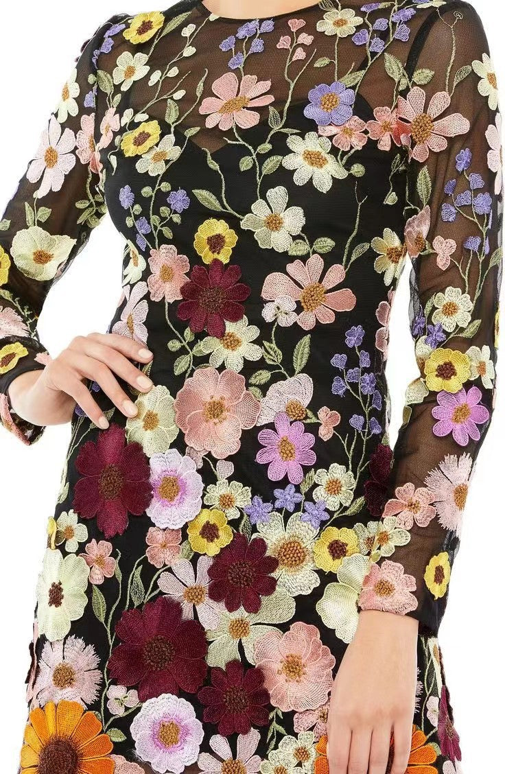 Women's 3D Floral Embroidered Lace Bodycon Dress
