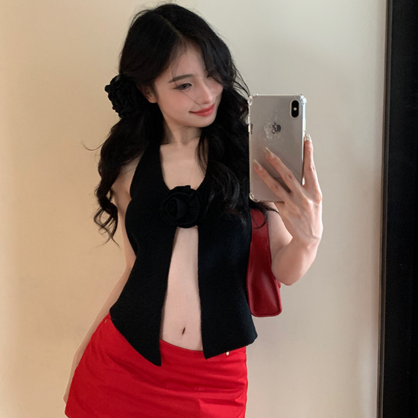 Women's 3D Floral Knitted Halter Camisole