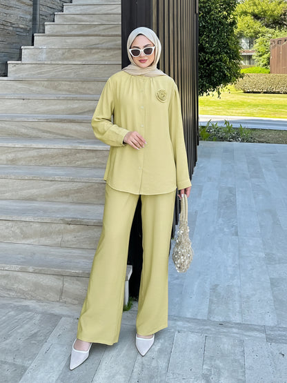 Women's 3D Floral Loose Top and Wide-Leg Pants
