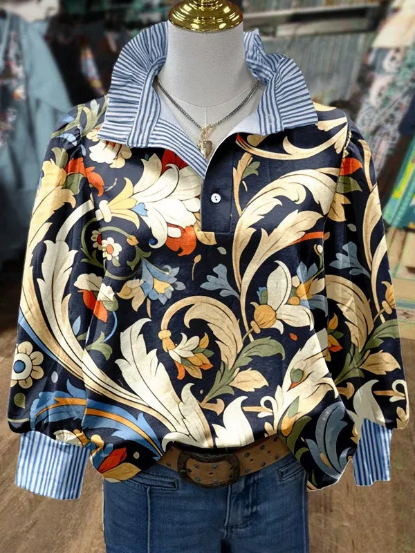 Women's 3D Printed Stand Collar Loose Blouse