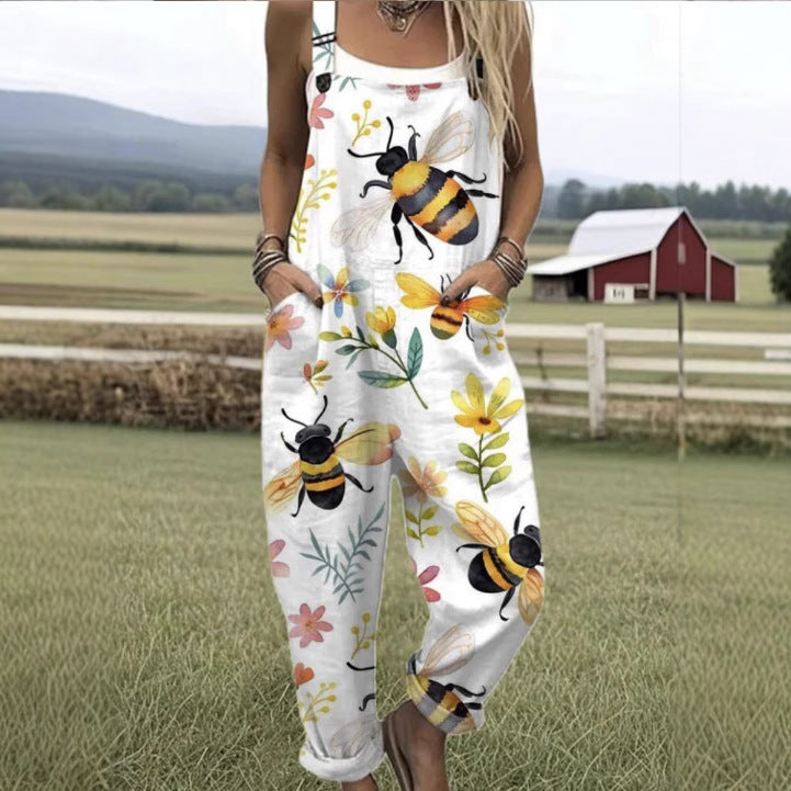 Women's 3D Printed Suspenders Overalls