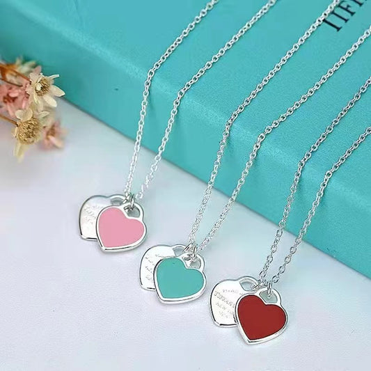 Women's 925 Sterling Silver Heart Enamel Pendant Necklace