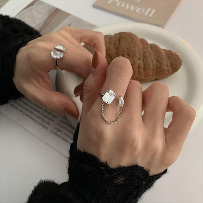 Women's 925 Sterling Silver Tassel Zircon Open Ring