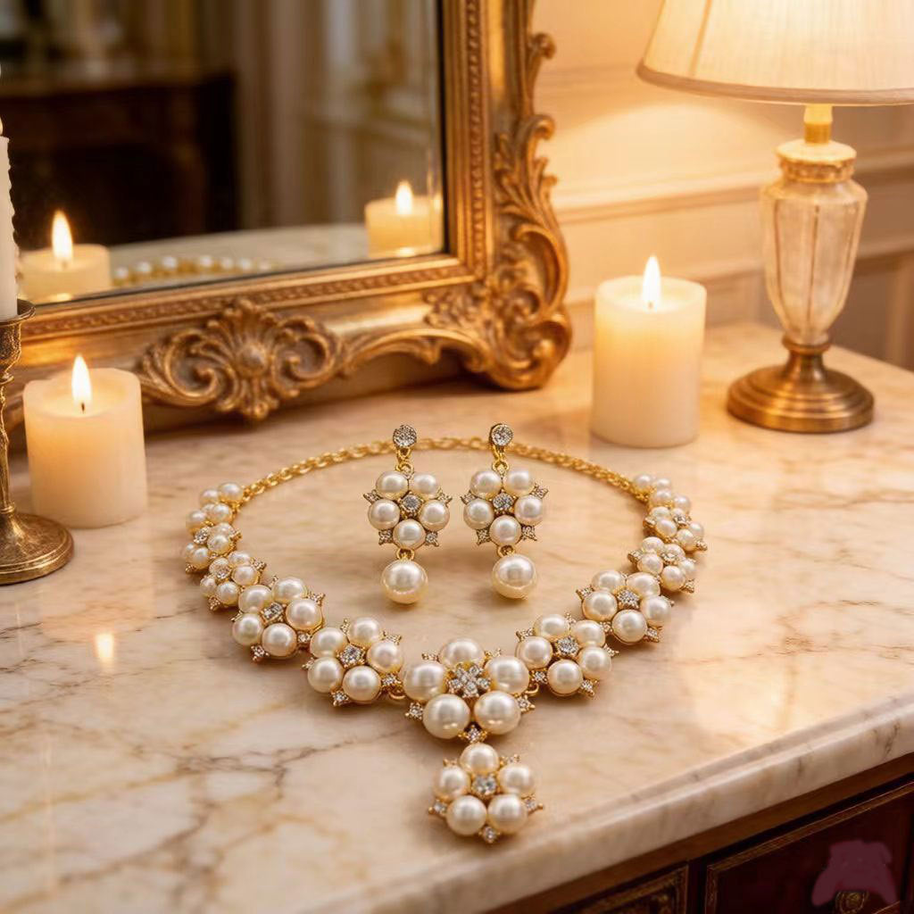 Women's Alloy Pearl Necklace and Earrings Set
