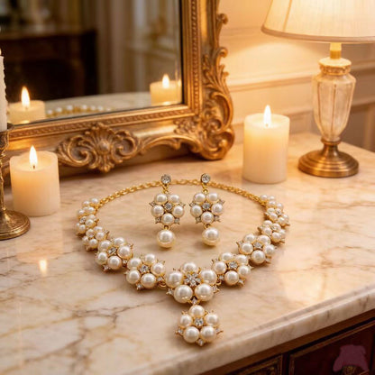 Women's Alloy Pearl Necklace and Earrings Set