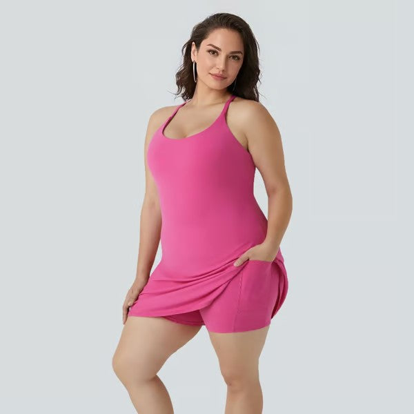 Women's Anti-Exposure Sports Dress with Built-in Shorts and Pockets