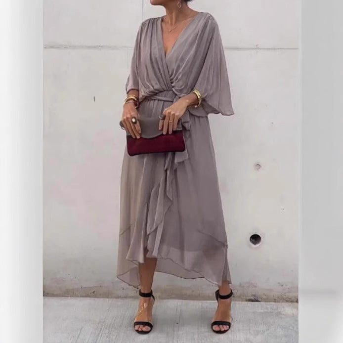 Women's Batwing Sleeve Tie Waist Irregular Hem Dress