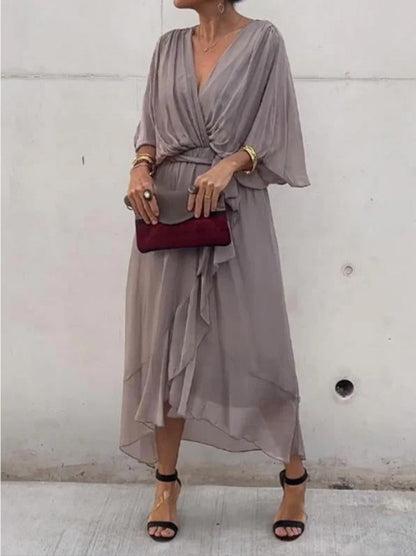 Women's Batwing Sleeve Tie Waist Irregular Hem Dress
