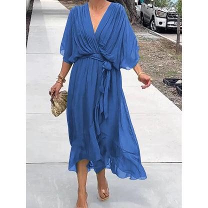 Women's Batwing Sleeve Tie Waist Irregular Hem Dress