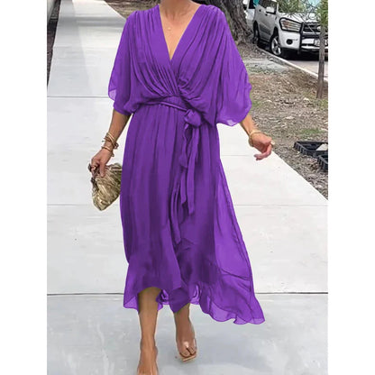 Women's Batwing Sleeve Tie Waist Irregular Hem Dress