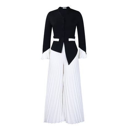 Women's Bell Sleeve Top and Pleated Wide Leg Pants Suit