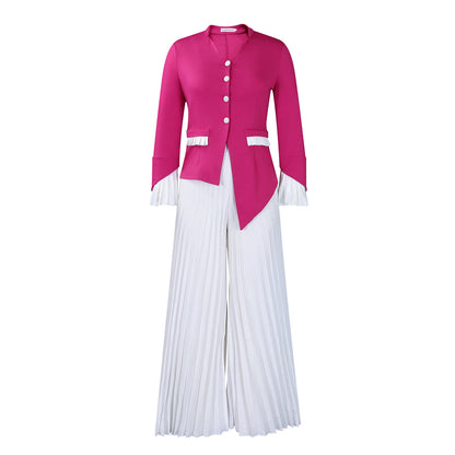 Women's Bell Sleeve Top and Pleated Wide Leg Pants Suit