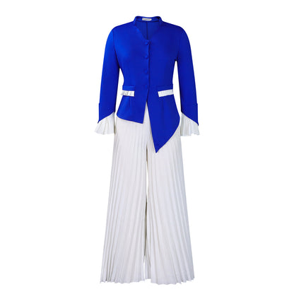 Women's Bell Sleeve Top and Pleated Wide Leg Pants Suit