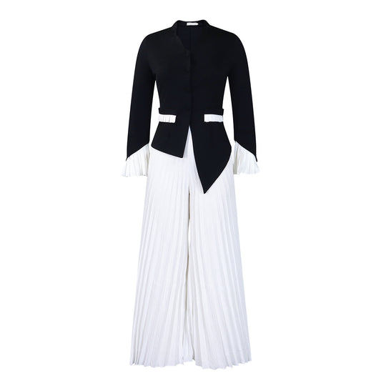 Women's Bell Sleeve Top and Pleated Wide Leg Pants Suit