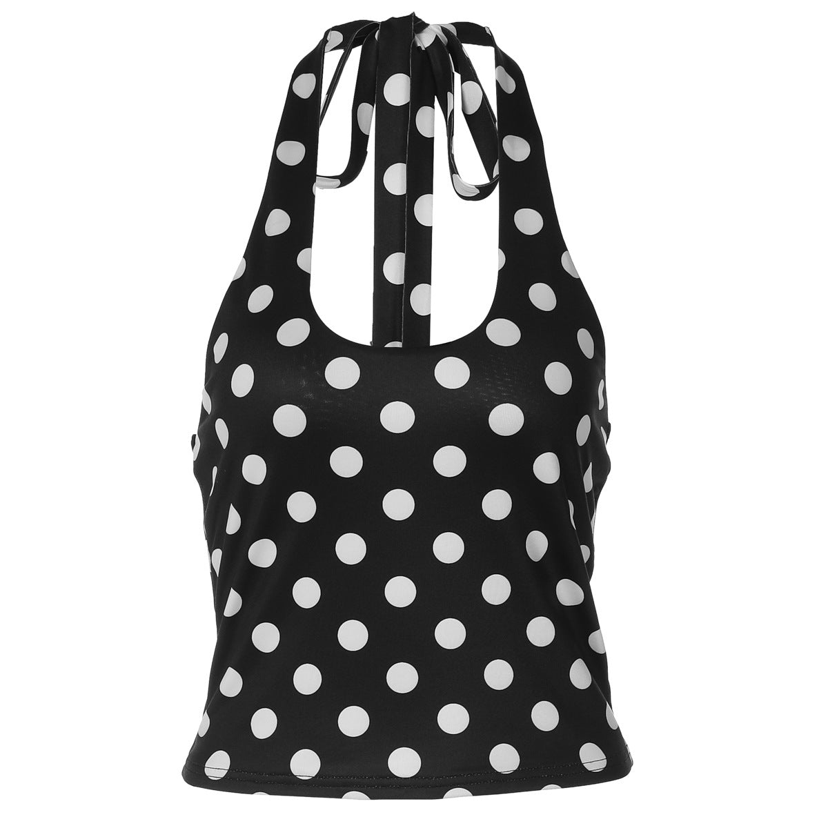Women's Black Polka Dot Halter Neck Backless Vest